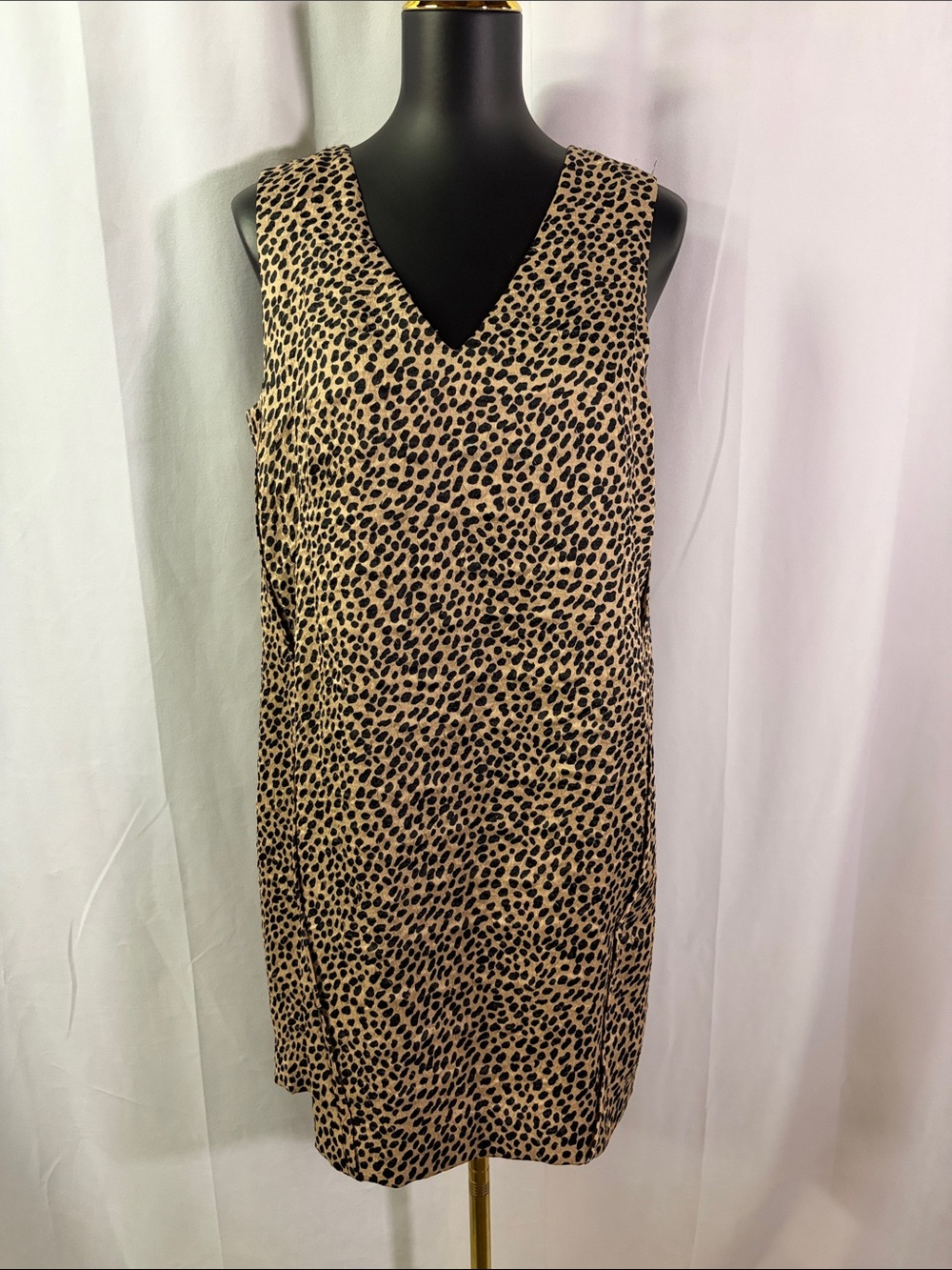 NWT Ann Taylor Tan & Black Animal Print Sleeveless V-Neck Satin Shift Dress